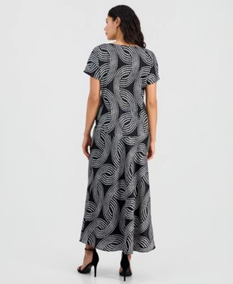 Anne Klein Womens Printed Bateau Neck Short Sleeve Top Flared Pull On Skirt