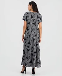 Anne Klein Womens Printed Bateau Neck Short Sleeve Top Flared Pull On Skirt