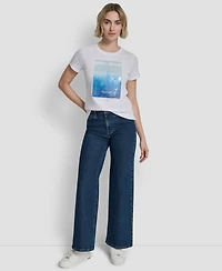 Dkny Jeans Women's Sequin Photoreal Logo Crewneck T-Shirt