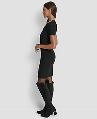 Dkny Jeans Women's Short-Sleeve Embellished Neck Short Dress
