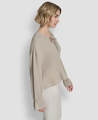 Dkny Jeans Women's Long-Sleeve Tie Neck Crop Top