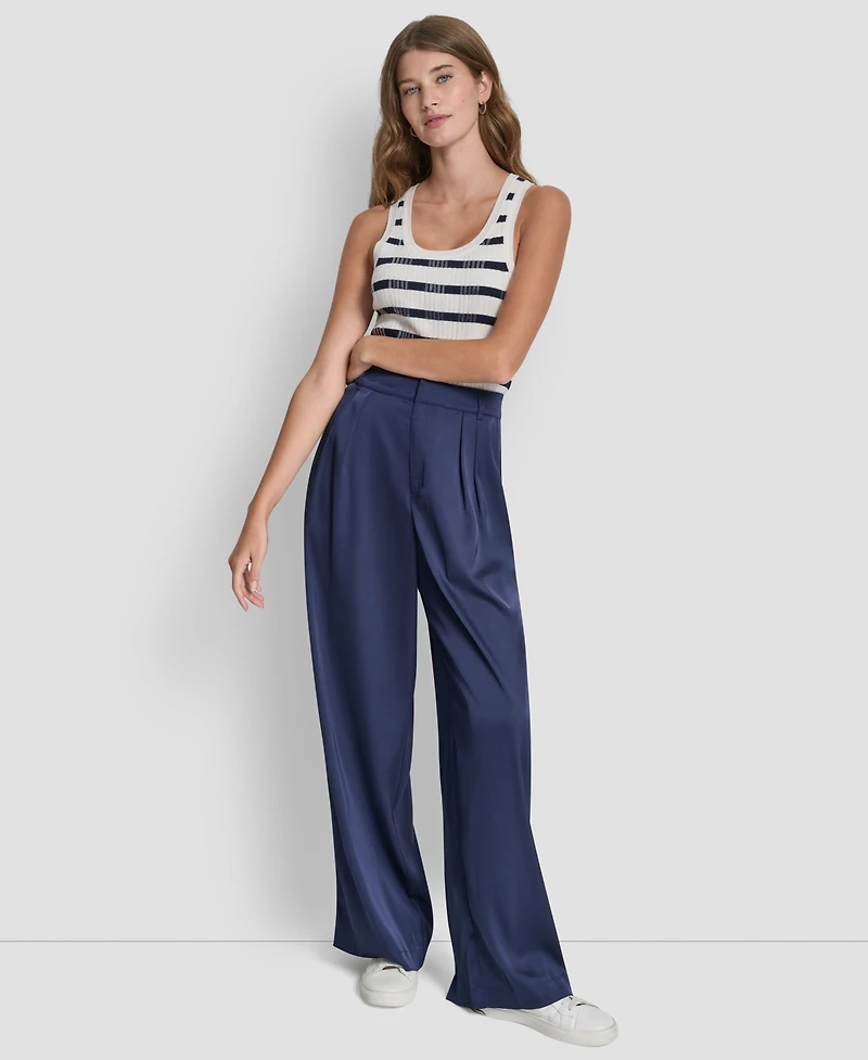 Dkny Jeans Women's High-Rise Pleated Wide Leg Trousers