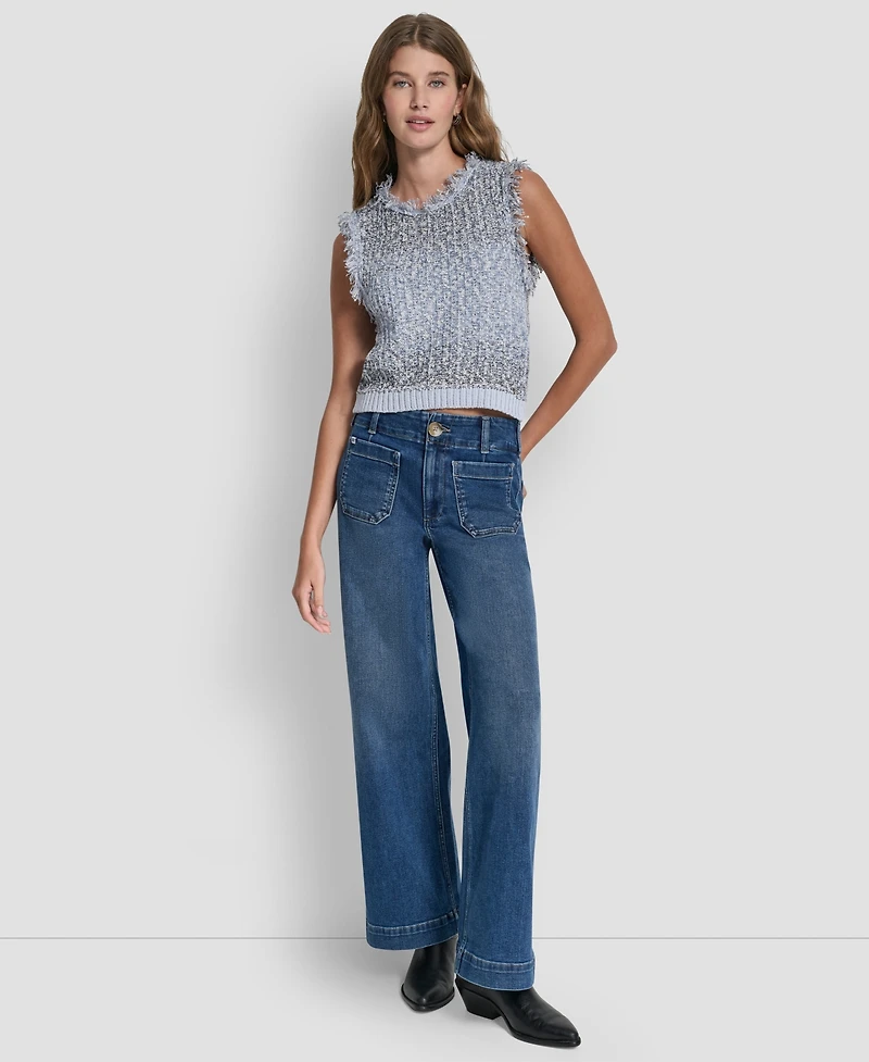 Dkny Jeans Women's Sleeveless Fringe Trimmed Sweater