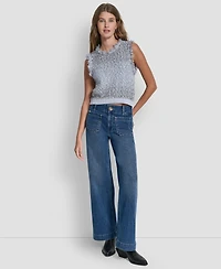 Dkny Jeans Women's Sleeveless Fringe Trimmed Sweater