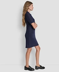 Dkny Jeans Women's Polo Collar Crochet Stitch Short Dress