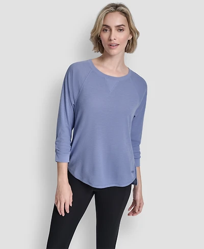 Dkny Women's Mini Slub Waffle Three Quarter Sleeve T-Shirt