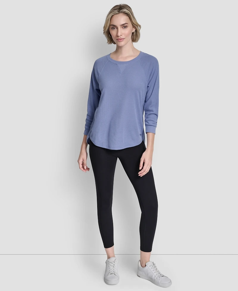 Dkny Women's Mini Slub Waffle Three Quarter Sleeve T-Shirt