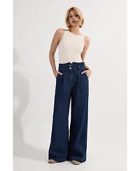 Karen Millen Women's Denim Wide Leg Trousers