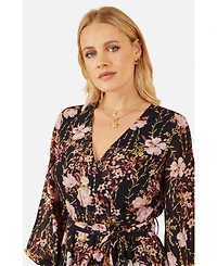 Yumi Women's Foiled Floral Print Wrap Midi Dress