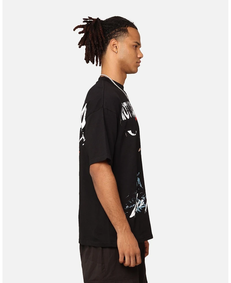 mnml Men's Loiter Riot Tee, Oversized Fit, Soft Cotton, Bold Front & Back Graphic, Crew Neck, Streetwear Style T-Shirt