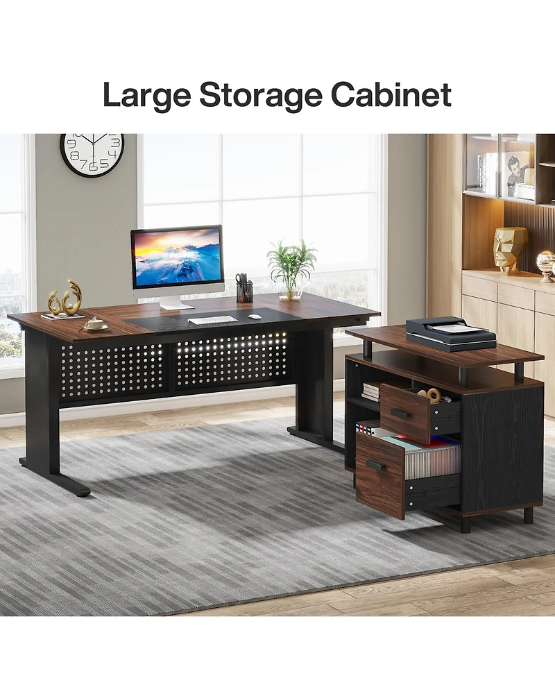 Tribesigns 63 Inch Executive Desk with File Cabinet, Large Office Desk L Shaped Computer Desk