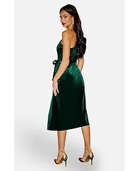 Yumi Women's Velvet Frill One Shoulder Midi Dress