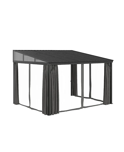 Homsee 10x12 Ft Aluminum Frame Sloped Galvanized Steel Roof Wall Mounted Gazebo Umbrellas & Canopies & Awnings