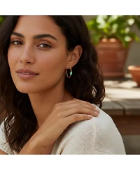 Bling Jewelry Twisted Cable Hoop Huggie Earrings Stabilized Turquoise Gold Plated Sterling Silver