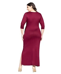 24seven Comfort Apparel Petite Fitted V-Neck Side Slit Maxi Dress