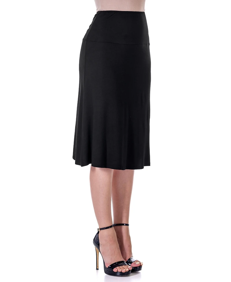 24seven Comfort Apparel Petite A Line Elastic Waist Knee Length Skirt