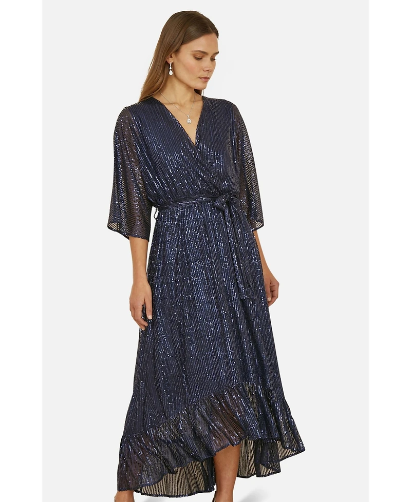 Yumi Women's Sequin Kimono Wrap Dress