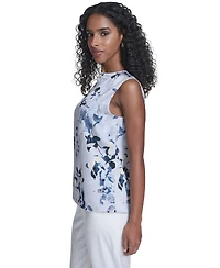 Calvin Klein Women's Printed Sleeveless Charm Back Keyhole Top