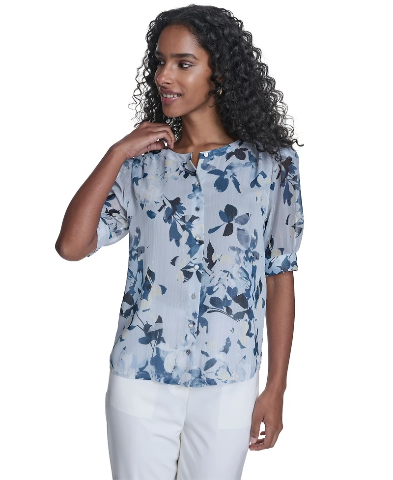 Calvin Klein Women's Short-Sleeve Button-Front Top