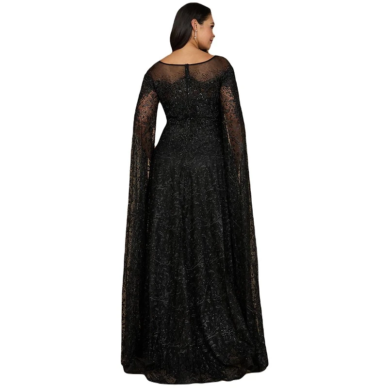 Lara Women's Lace Gown with Dramatic Cape Sleeves
