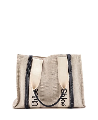 Pre-Owned Chloe Medium Woody Tote Canvas with Leather