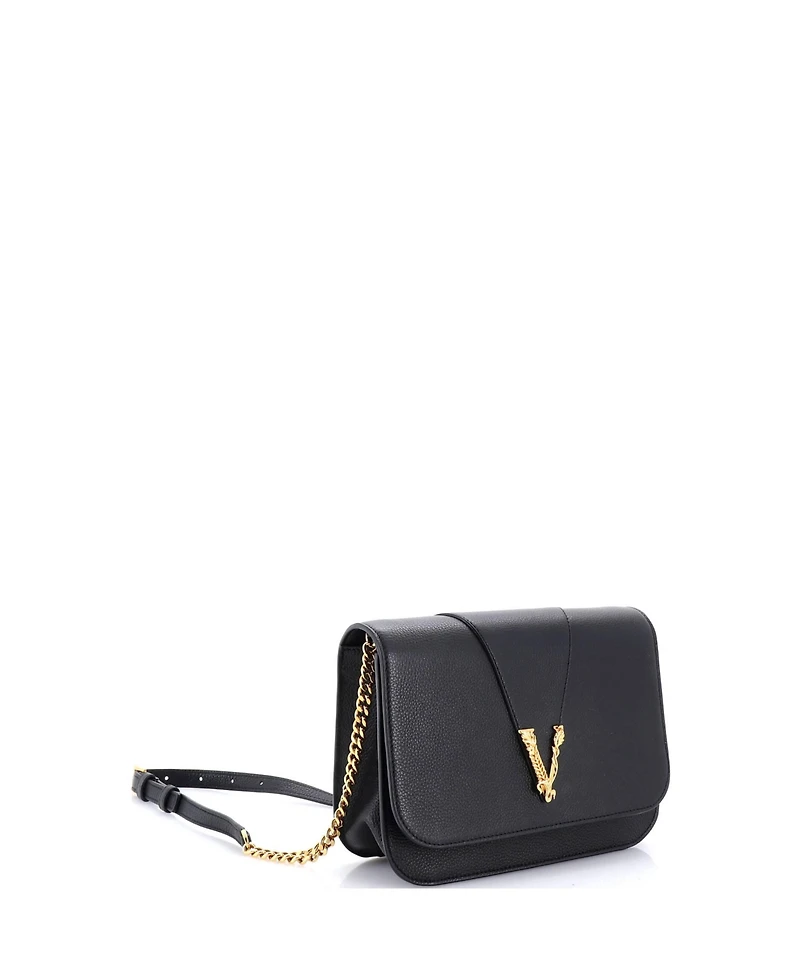 Pre-Owned Versace Medium Virtus Chain Flap Shoulder Bag Leather