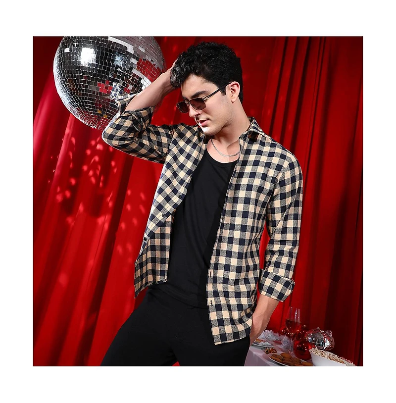 Campus Sutra Men's Buff Beige Buffalo Relaxed Shirt