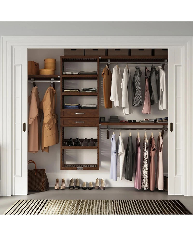 John Louis Home Solid Wood Walk-In Closet Organizer with 2 Shaker Style Drawers