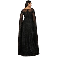Lara Women's Lace Gown with Dramatic Cape Sleeves