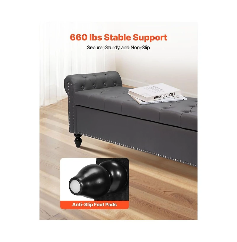 Slickblue Upholstered Storage Bench with Tufted Seat and Wood Legs