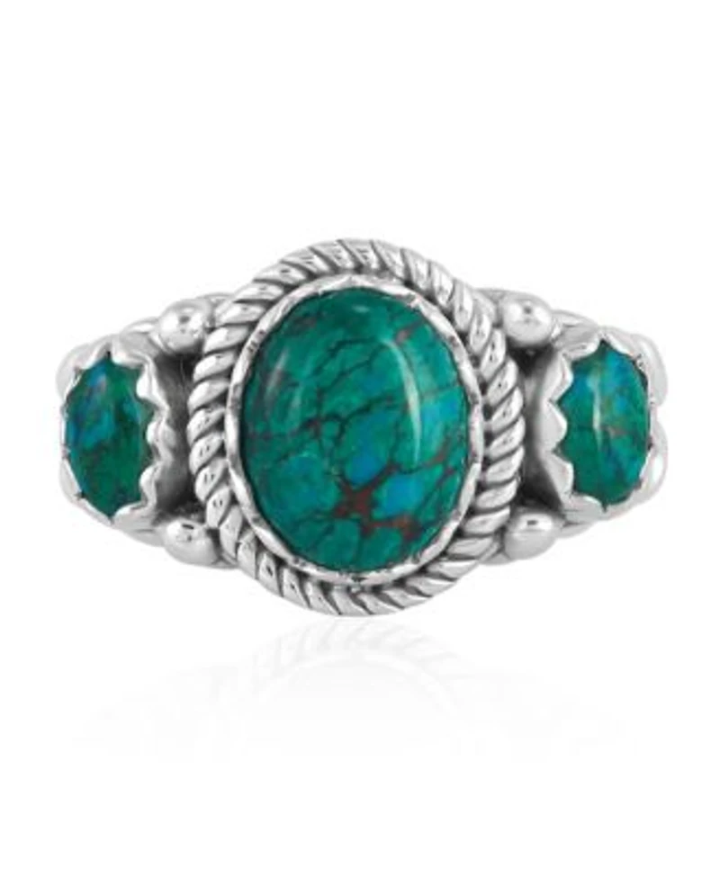 American West Jewelry Sterling Silver Chrysocolla 3 Stone Ring Sizes 5 To 11