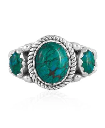 American West Jewelry Sterling Silver Chrysocolla 3 Stone Ring Sizes 5 To 11