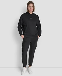 Dkny Women's Metallic Bubble Logo Drop Shoulder Pull-On Hoodie
