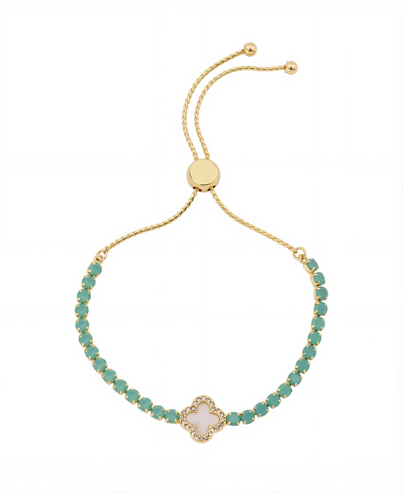 Mother of Pearl inlay crystal flower multi green crystal bolo bracelet