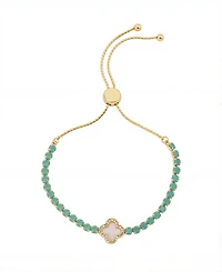 Mother of Pearl inlay crystal flower multi green crystal bolo bracelet