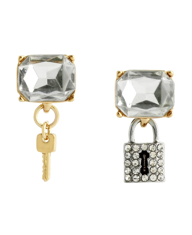 Steve Madden Faux Stone Lock Key Charm Drop Earrings