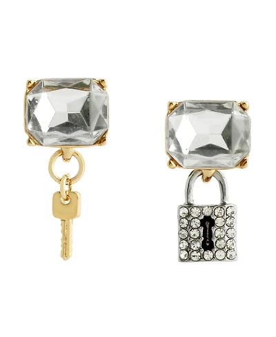 Steve Madden Faux Stone Lock Key Charm Drop Earrings