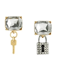 Steve Madden Faux Stone Lock Key Charm Drop Earrings