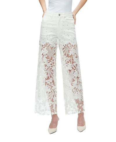 Bayeas Plus High-Rise Embroidered Lace Rhinestone Wide-Leg Jeans