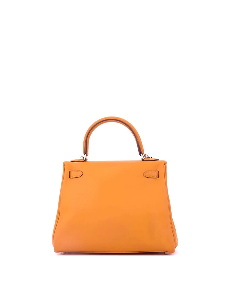Pre-Owned HERMES Kelly 25 Handbag Orange Swift with Palladium Hardware
