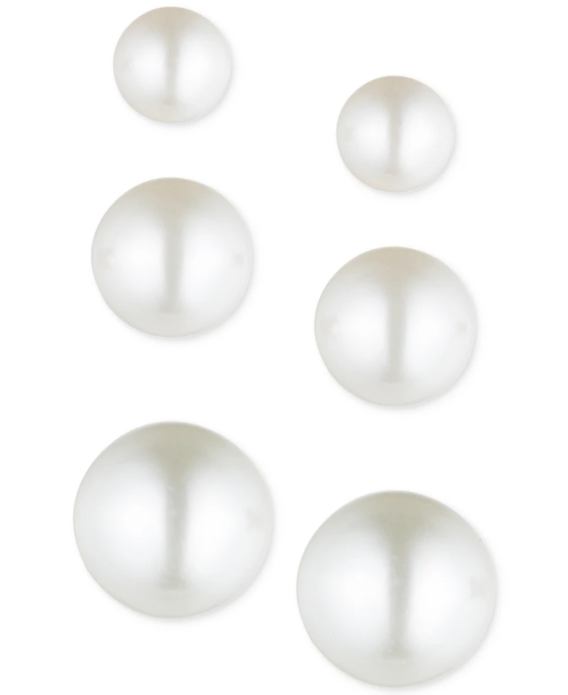 Anne Klein 3-Pc. Set Gold-Tone Imitation Pearl Stud Earrings