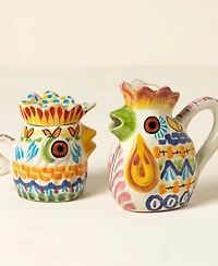 Uncommon Goods Majolica Rooster Hand-Painted Creamer & Sugar Jar