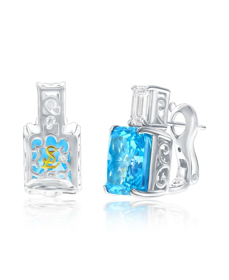 Suzy Levian Gala Collection Sterling Silver Firework Cut Cubic Zirconia 2-Stone Earrings