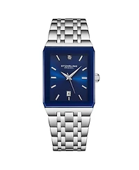 Stuhrling 4084 Modern Rectangular Bracelet Watch - Sunray Dial, Date Display, Slim Stainless Design