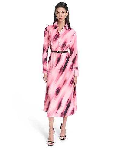Halston Women's Printed Collared Long-Sleeve Dress