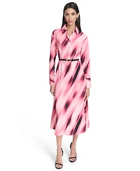 Halston Women's Printed Collared Long-Sleeve Dress