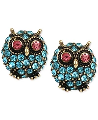 Betsey Johnson Gold-Tone Blue Pave Owl Stud Earrings