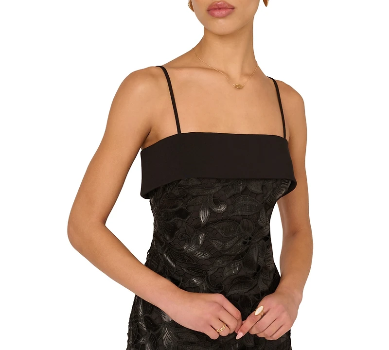 Adrianna Women's Pleather Lace Detail Midi Dress