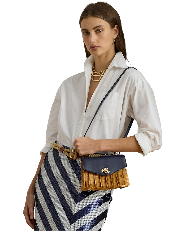 Lauren Ralph Lauren Farrah Small Rattan and Leather Satchel Bag