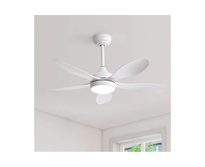 Sofucor 42-inch Matte White 5-Blade 6-Speed Adjustable Led Ceiling Fan Light with Remote Control